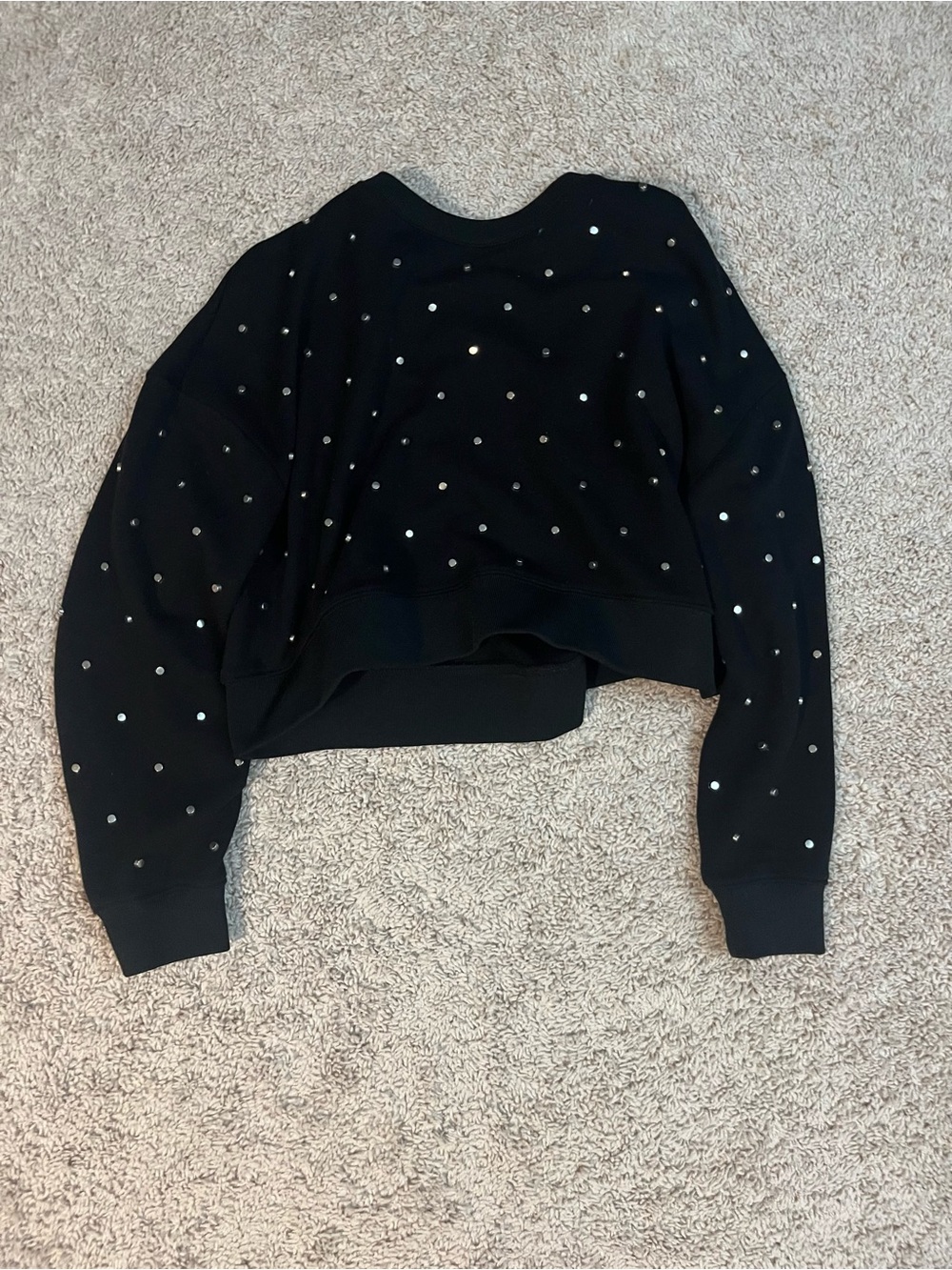 Cropped Black Rhinestone-Embellished Sweatshirt